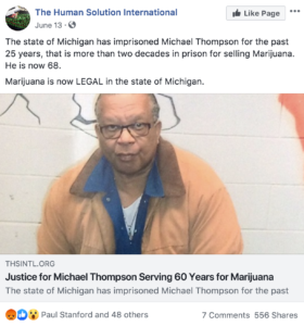 Michael Thompson Pot Prisoner 25 years ---